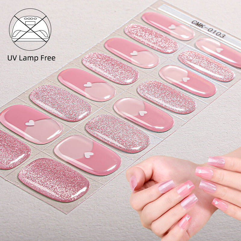 নতুন পণ্য: 3D চকচকে, জলরোধী, ইউভি ল্যাম্প-মুক্ত জেল নেইল স্টিকার, ১৬টি স্ট্রিপ, আর্ট বেকড নেইল জেল স্ট্রিপ