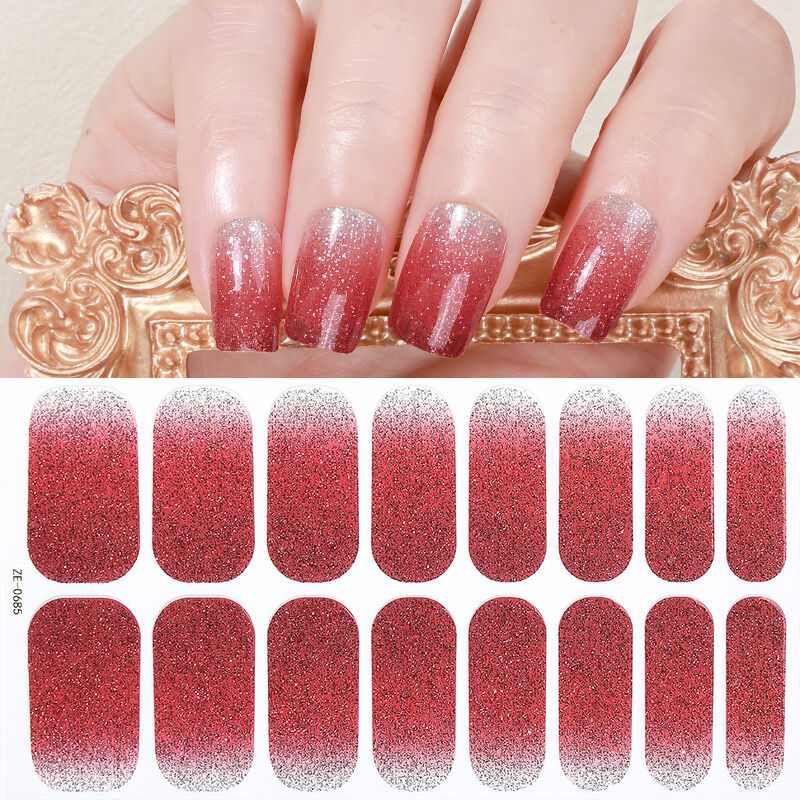 Nail Decals Wraps Pedicure Red Gradient Art Nail Design Beauty False Press on Self-Adhesive Nail Stickers