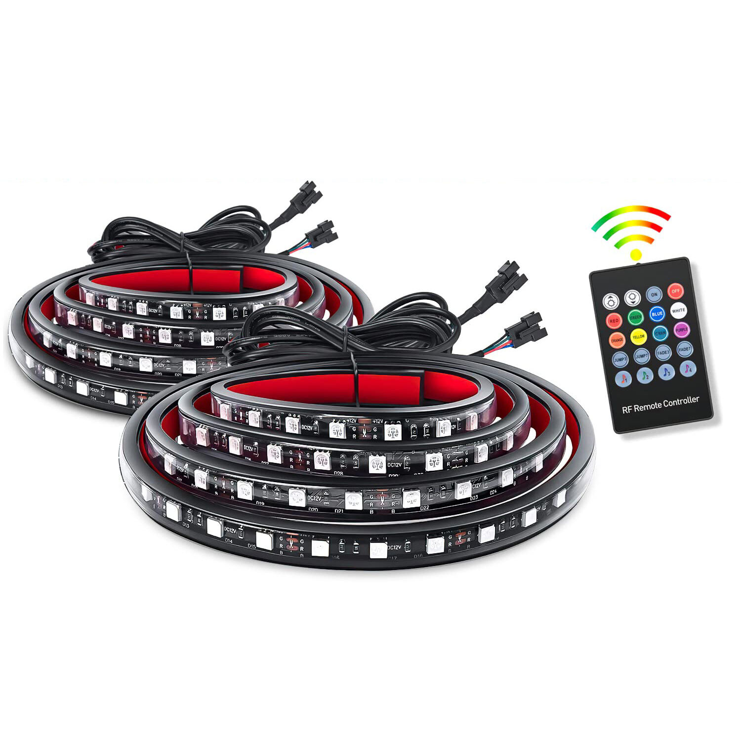 2PCS 60 polegadas 180 LEDs LED Truck Bed Light Strip Branco RGB RGBIC para Carga Pickup Truck SUV RV Barco