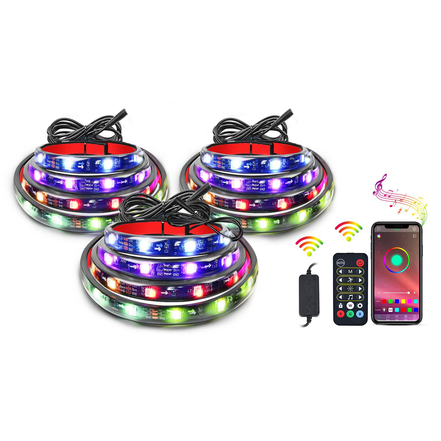 3PCS 60 인치 LED 트럭 침대 라이트 스트립 켜고 끄는 스위치 블레이드 피 스플리터 확장 케이블