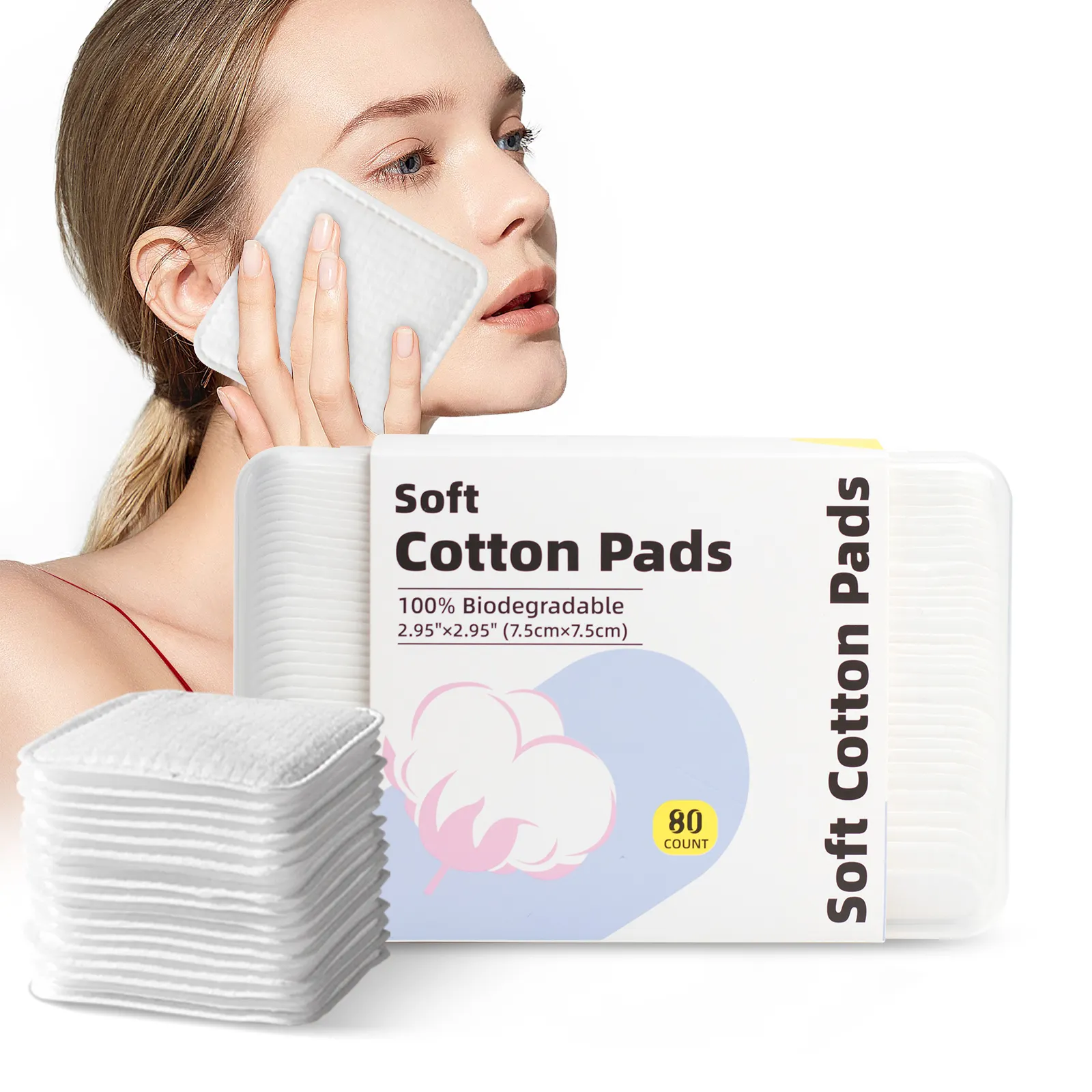 7.5cm Cotton Pads, Facial Lip & Eye Makeup Remover Pads,100% Pure Cotton Cosmetic Cotton Squares,Hypoallergenic, Lint-Free