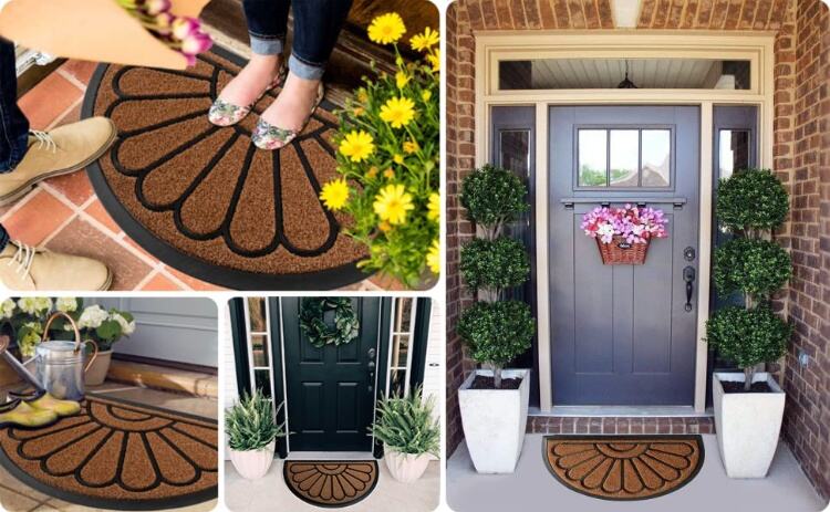 Heavy-Duty Low Profile Durable Rubber Door Mat - Outdoor Entryway Brown Semi-Circular Door Mat, Perfect for High Traffic Areas manufacture