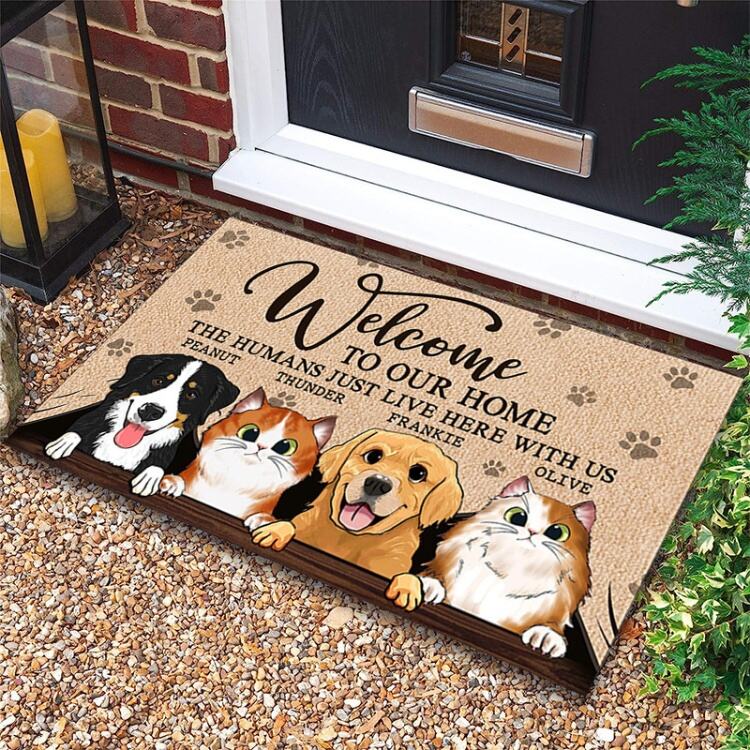 Cartoon Animal-Themed Entrance Door Mat - Cute Dog and Cat Design Floor Mat for Home, Decorative and Durable Door Rug details