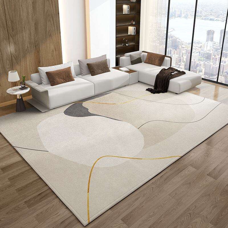 High-Quality Indoor Beige and Gray Abstract Stripe Carpet - Anti-Slip Living Room Area Rug, Large Bedroom Floor Rug for Modern Home Decor