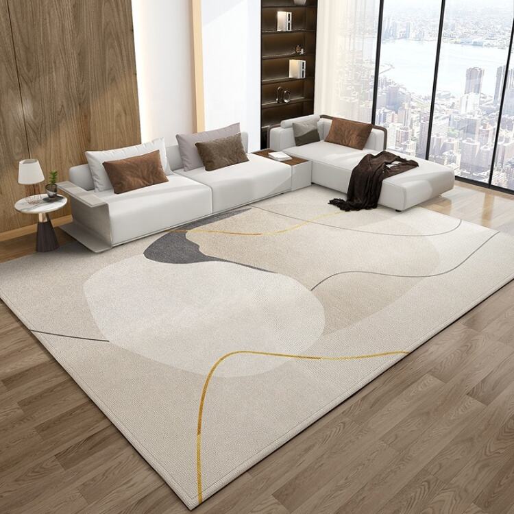 High-Quality Indoor Beige and Gray Abstract Stripe Carpet - Anti-Slip Living Room Area Rug, Large Bedroom Floor Rug for Modern Home Decor factory