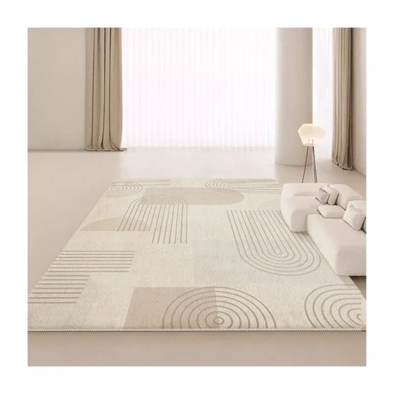 Cream Style Living Room Carpet - Anti-Fouling Large Cotton and Linen Area Rug with Non-Slip Backing, Simple Home Bed Blanket for Added Comfort