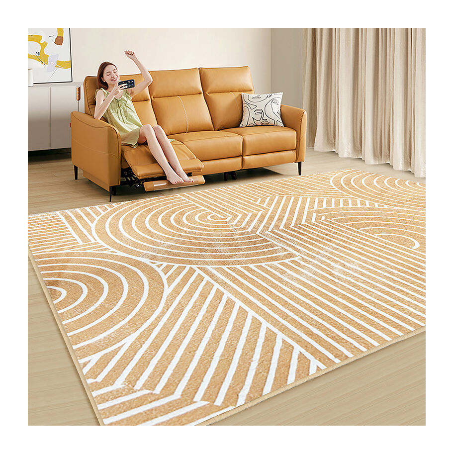 Pet-Friendly Faux Cashmere Rug - Modern Beige and White Living Room Carpet, Soft Area Rug for Stylish Home Decor