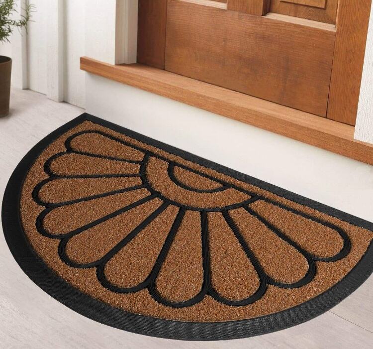 Heavy-Duty Low Profile Durable Rubber Door Mat - Outdoor Entryway Brown Semi-Circular Door Mat, Perfect for High Traffic Areas