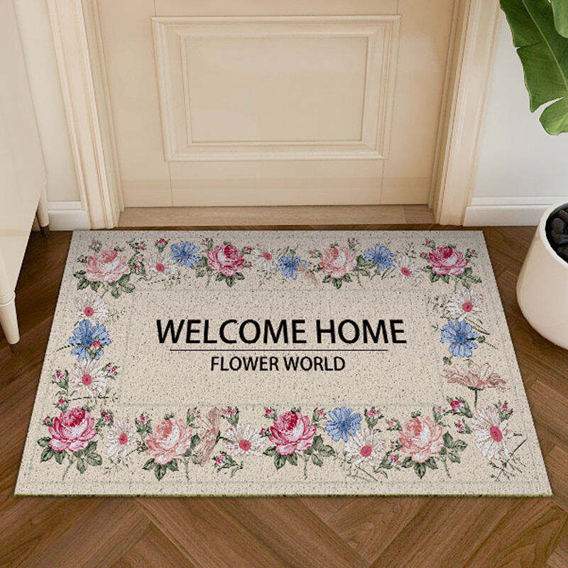 Flower Design Sand-Scraping Dust Door Mat - Non-Slip Entrance Welcome Mat for Hallway and Bath, Durable Rug with Wire Loop