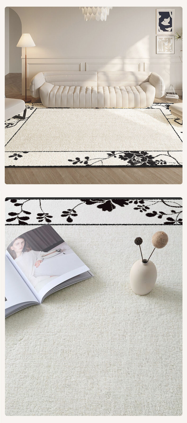 Digital Printed Geometric Rug - Luxury Cream Style, Large Living Room Carpet, Plush Area Rug for Modern Home Decor details