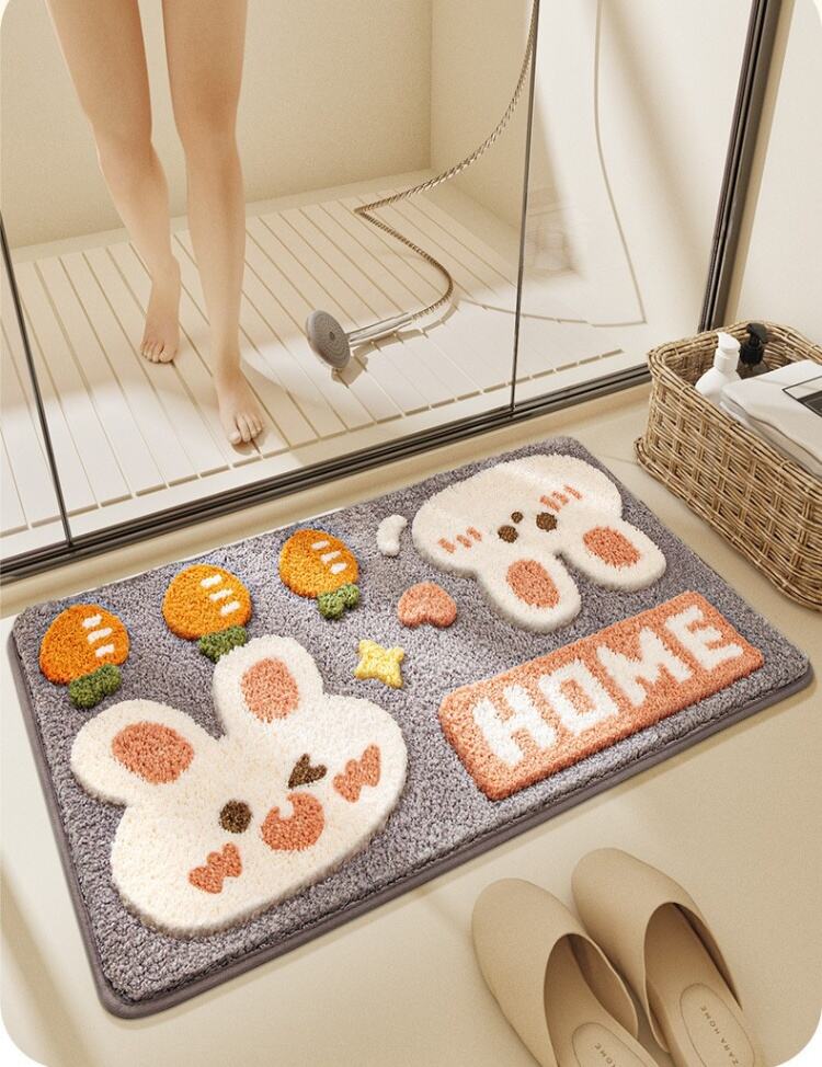 Custom-Made Cute Cartoon Rabbit Luxury Bath Mat - Plush Shaggy Microfiber Absorbent Rug for Bathroom and Living Room factory