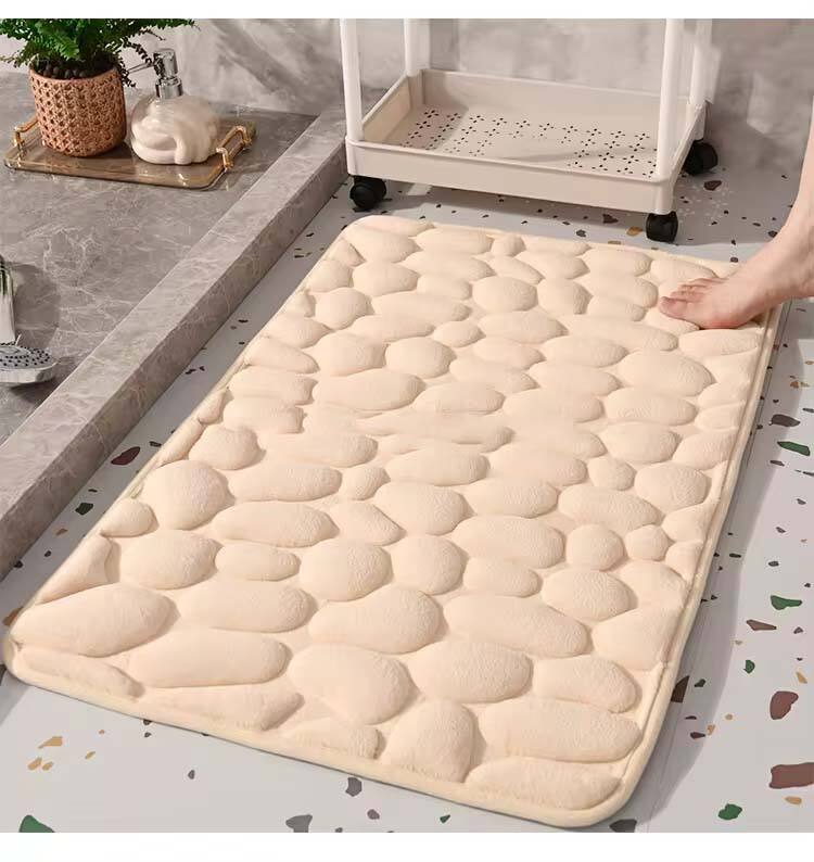 3D Printed High-Frequency Quick-Dry, Non-Slip, Textured Cobblestone Coral Fleece Bath Mat with Sandwich Construction and Anti-Skid Hot Melt Adhesive Bottom - Perfect for Bathroom Rugs and Bath Mats for Bathroom Safety