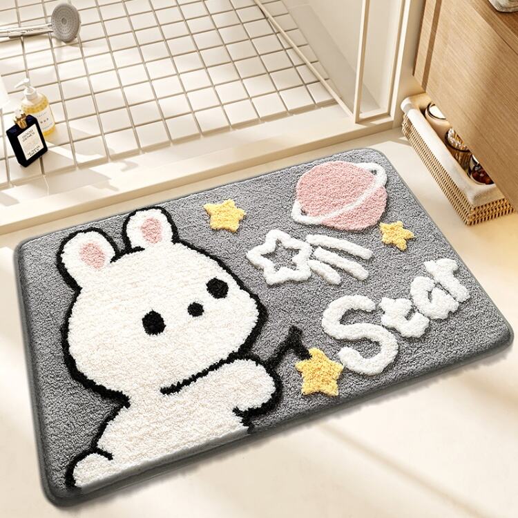 Custom-Made Cute Cartoon Rabbit Luxury Bath Mat - Plush Shaggy Microfiber Absorbent Rug for Bathroom and Living Room details