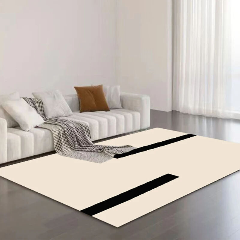 Black and White Striped Super-Microfiber Living Room Floor Mat - Modern Abstract Design, Non-Slip Door Mat and Rug, Ideal Floor Rugs for Entrance, Bedroom, and Coffee Table Mat details