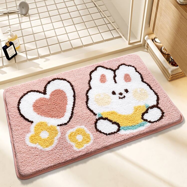 Custom-Made Cute Cartoon Rabbit Luxury Bath Mat - Plush Shaggy Microfiber Absorbent Rug for Bathroom and Living Room supplier