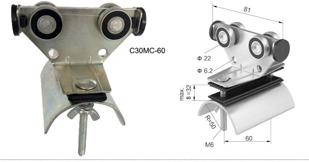 C30 C-track Cable End Trolleys Festoon System for Crane factory