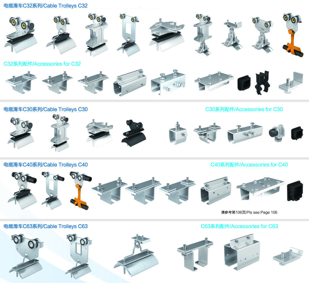 C30 C-track Cable End Trolleys Festoon System for Crane factory