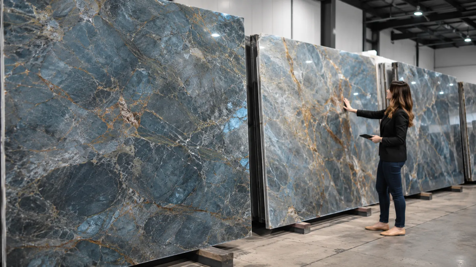 blue-roma-quartzite-slabs-selection-showroom.webp