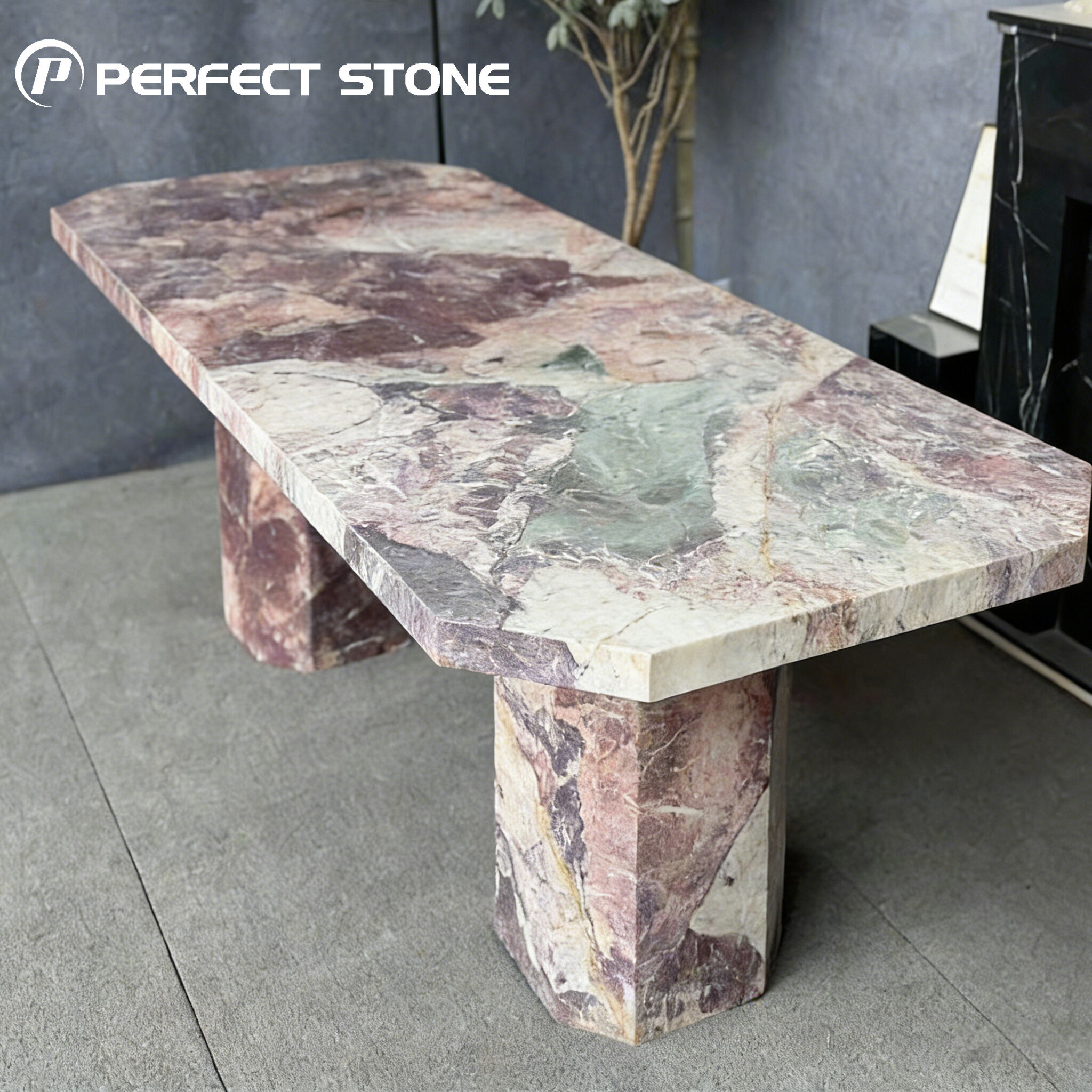 PerfectStone Luxury Four Season Pink Marble Dining Table for High-end Villa Hotel Project