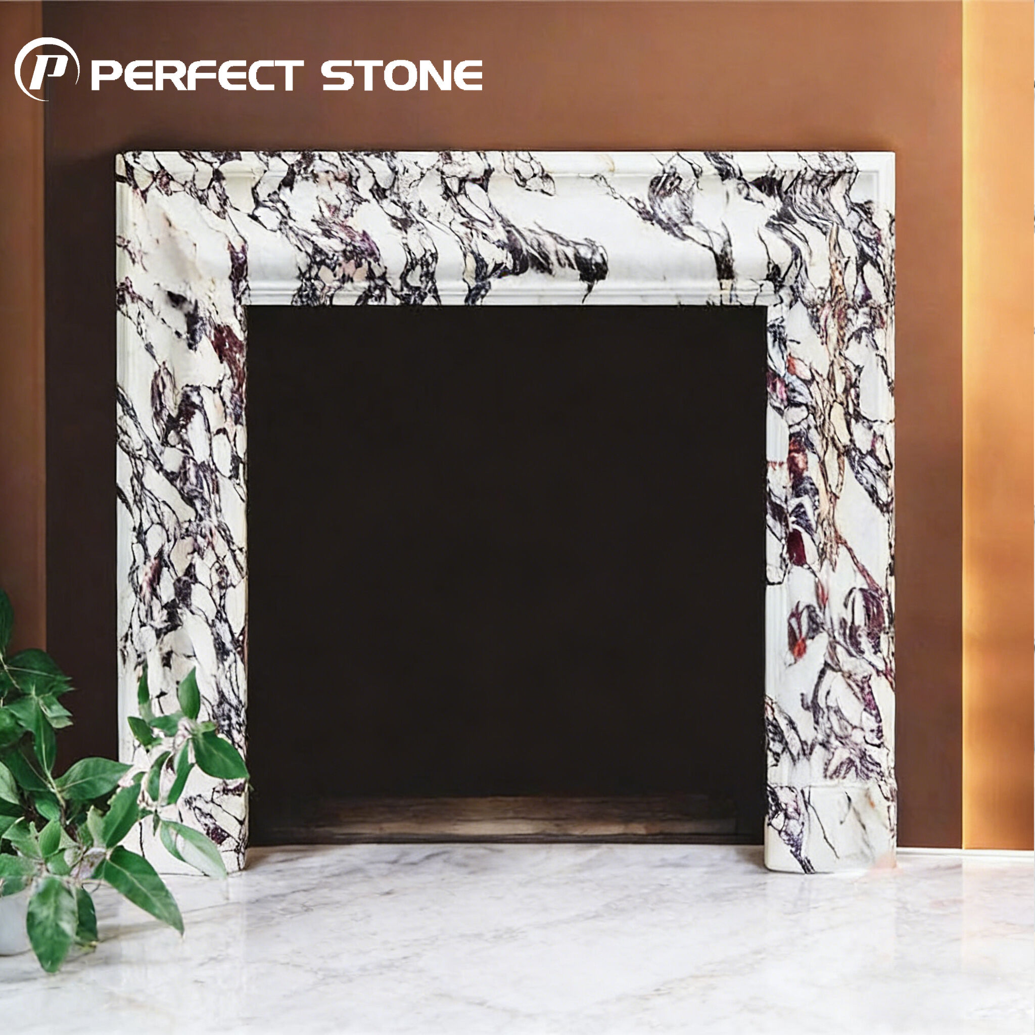 PerfectStone 100% Natural Luxury Calacatta Viola Marble Fireplace for Builder