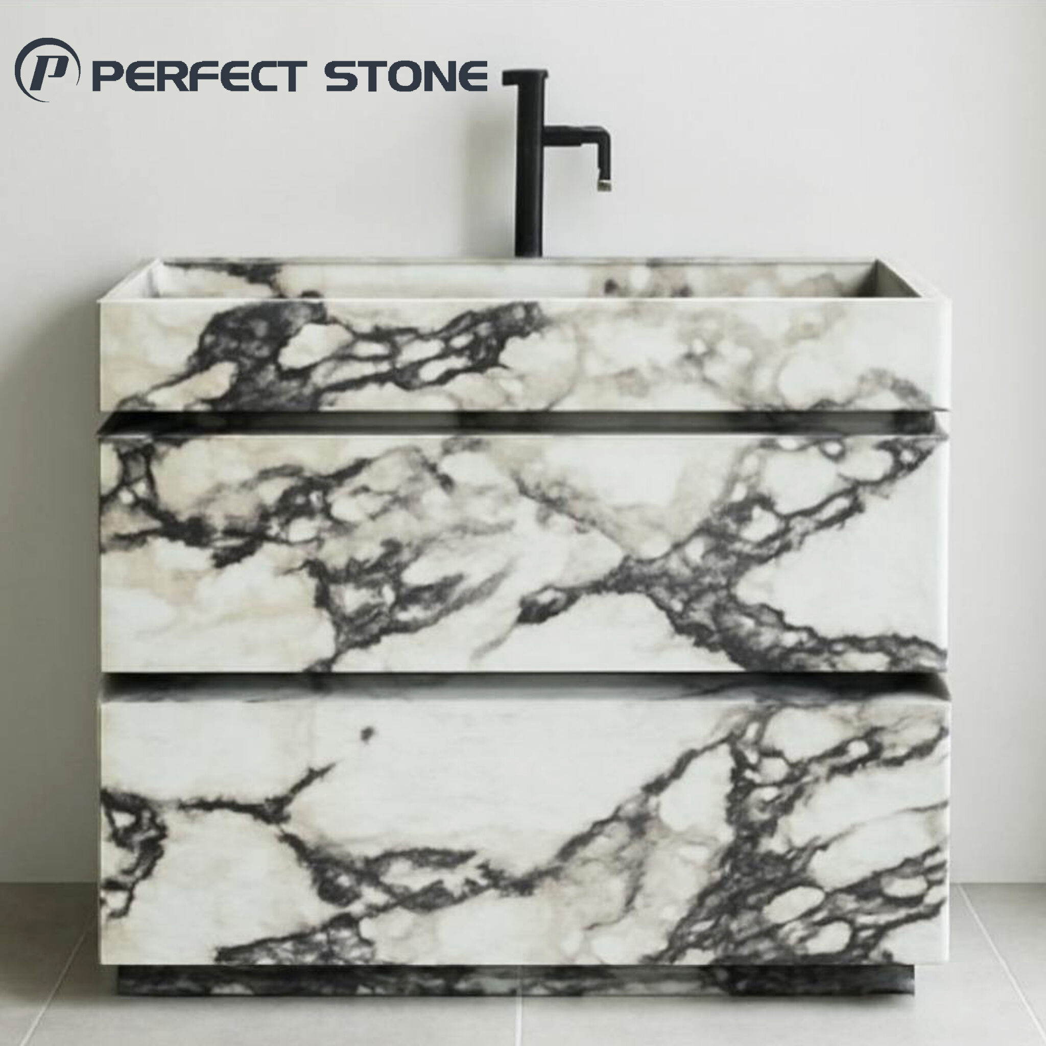 Perfectstone Calacatta Viola Marble Vanity with Cabinet for Interior Furniture and Decoration in High-end Construction Projects