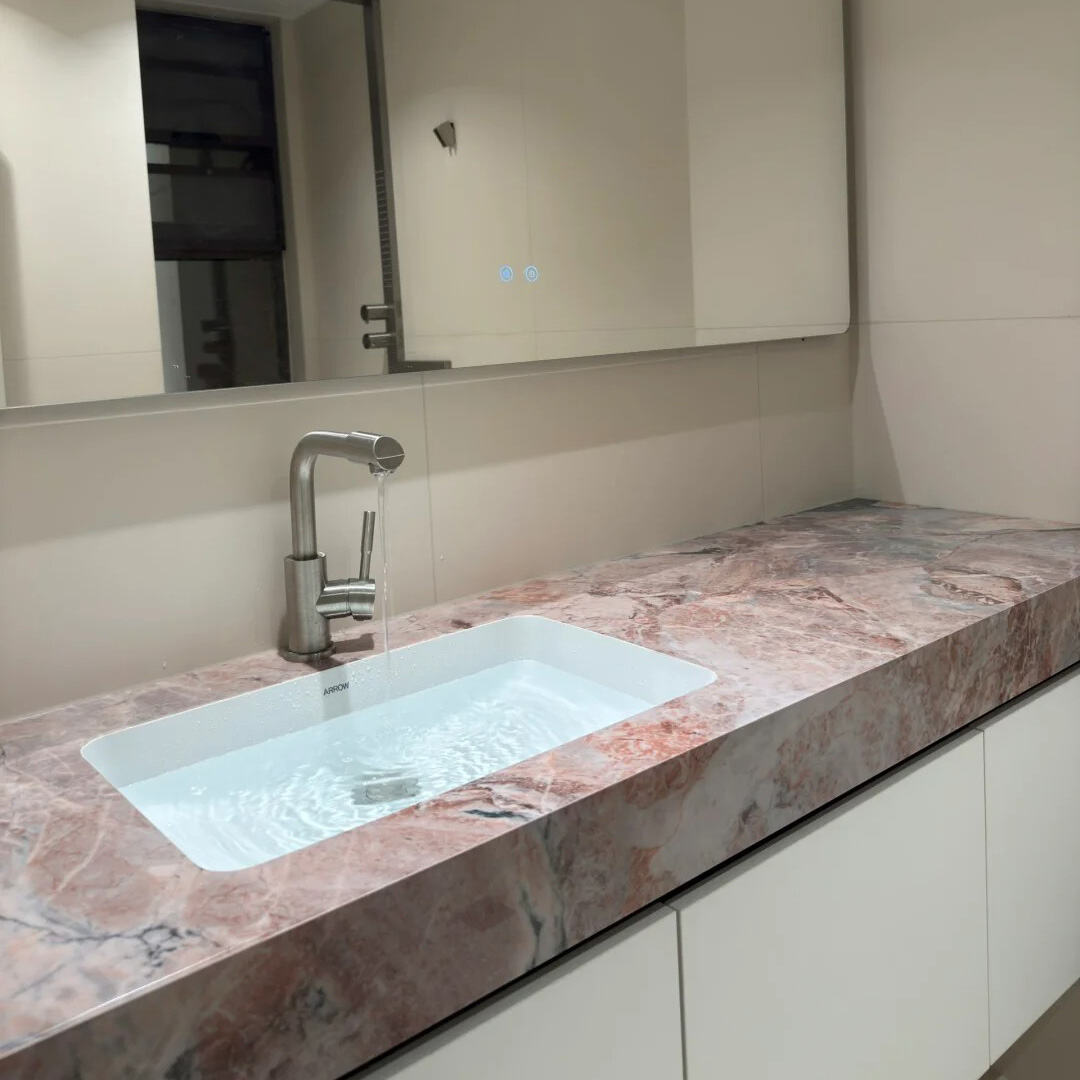 four season pink quartzite bathroom vanity top.jpg