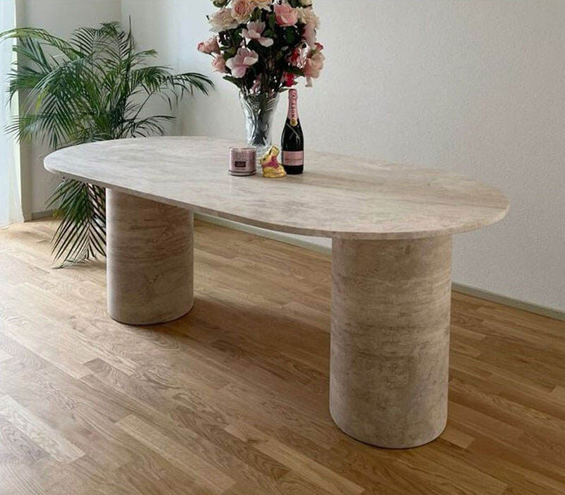 PerfectStone Wholesale Natural Beige Travertine Dining Table For High-end Villa Hotel Construction