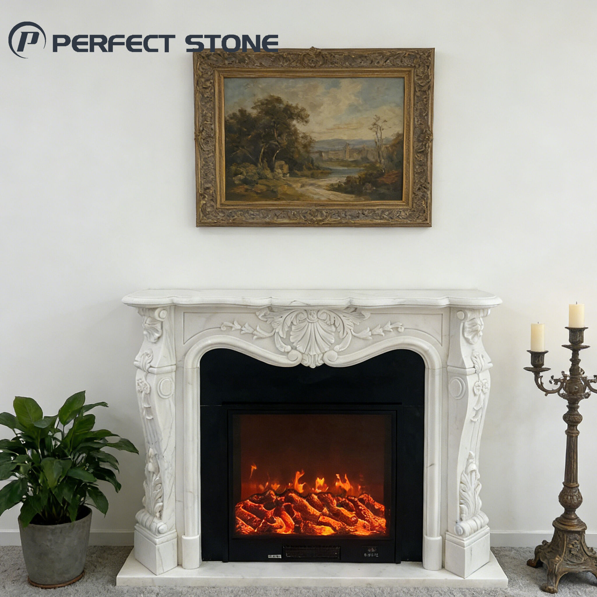 PerfectStone 100% Natural Antique Marble Fireplace For High-end Villa Construction