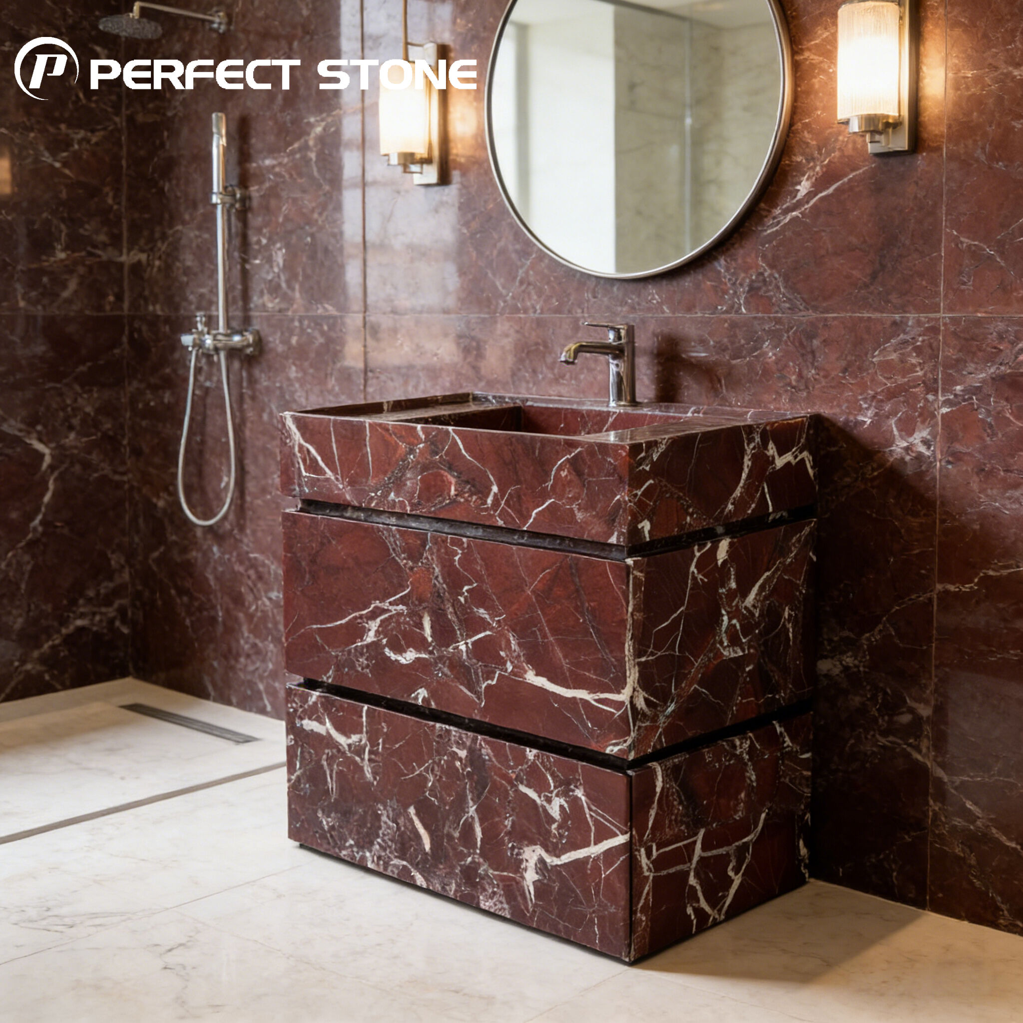 Perfectstone Luxury Wall Mount Calacatta Viola Marble Sink Basin for Luxury Villa Master Suites and High-end Hotel Guest Bathrooms