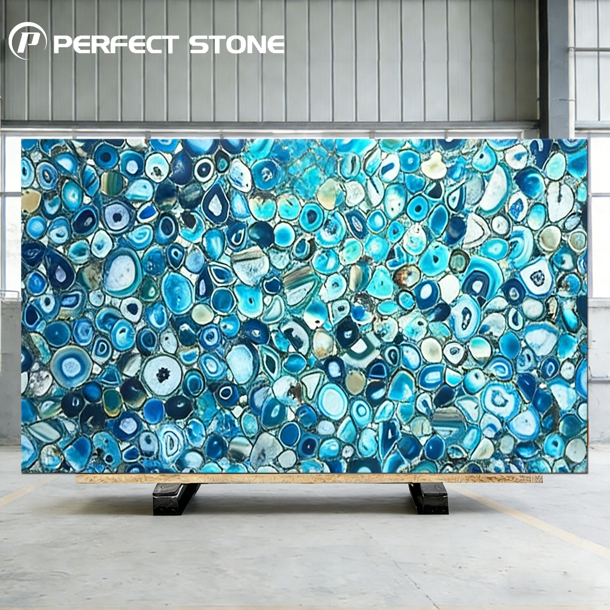 Maßangefertigte Größe Blauer Achatsteinplatte für Bar-Theke und Rezeptionsstein Mit