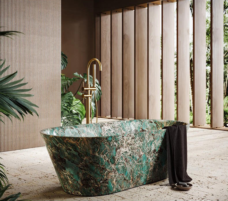 وان حمام کوارتزیت سبز آمازونیت لوکس عمده‌فروشی برند PerfectStone برای پروژه‌های مدرن و لوکس ویلا و هتل