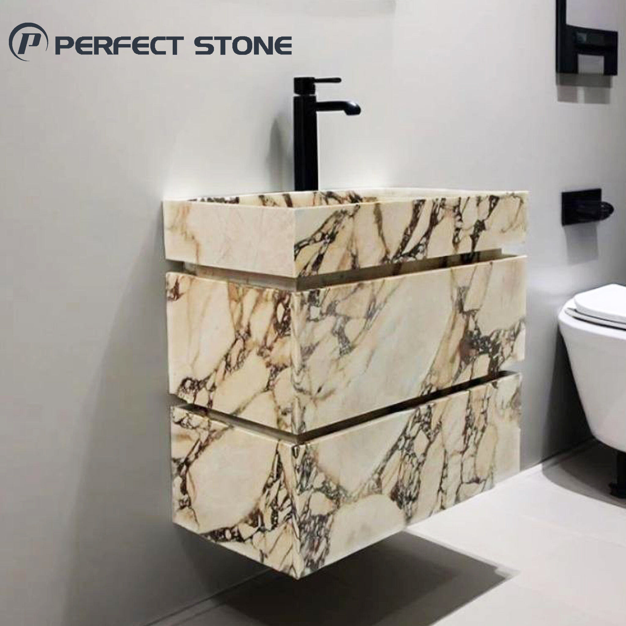 Perfectstone Calacatta Viola Marble Vanity with Cabinet for High-End Interiors