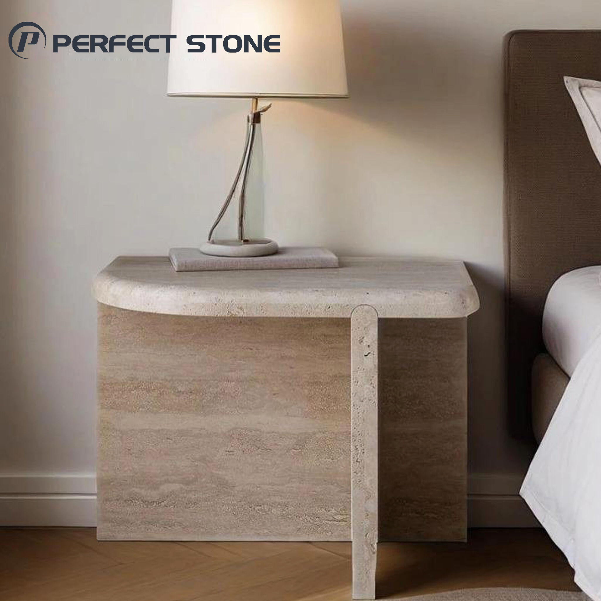 PerfectStone 100% Natural Custom Travertine Bedside Table for Luxury Villa Hotel Project