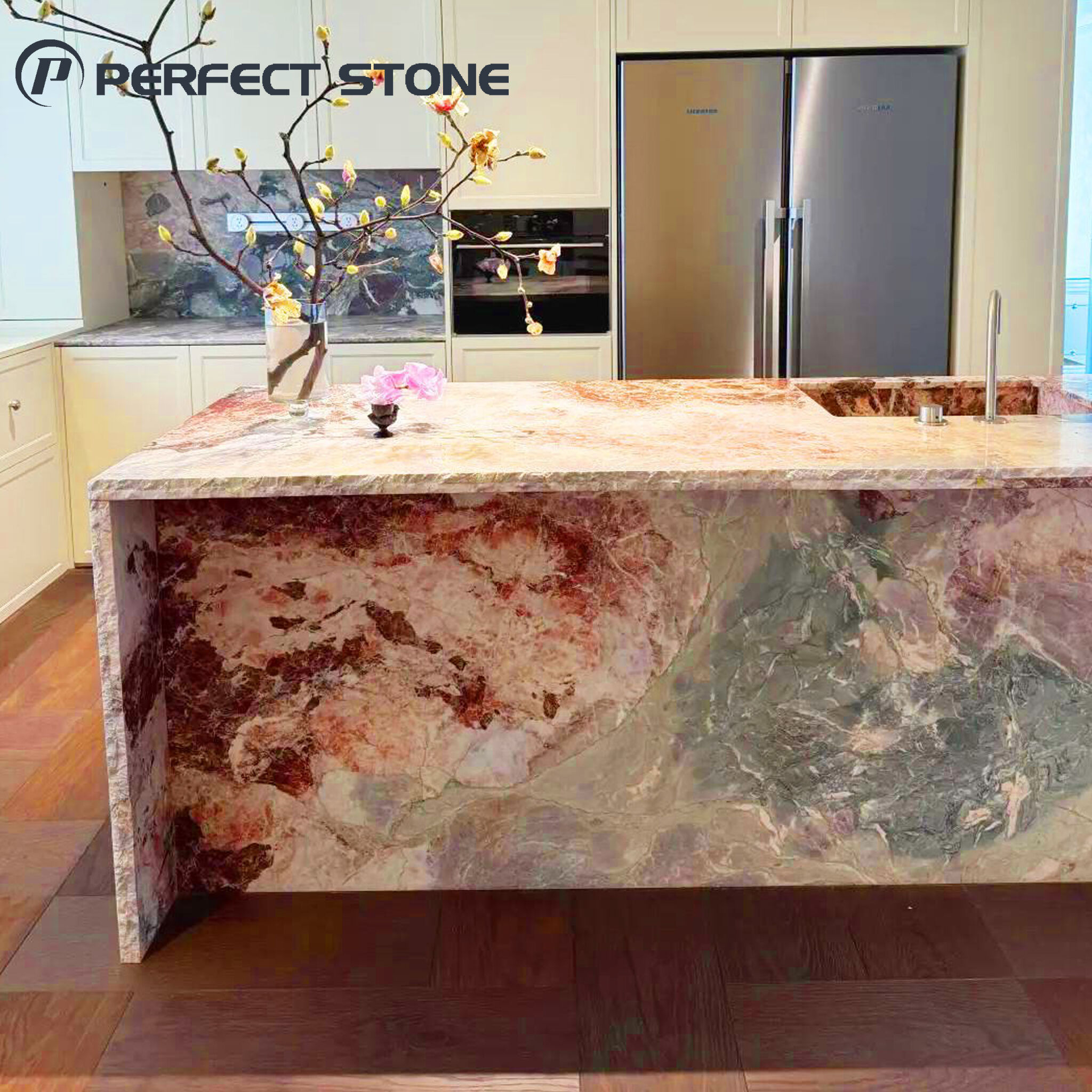 PerfectStone 100% Natural Four Season Pink Marble Island for High-end Villa Hotel Project