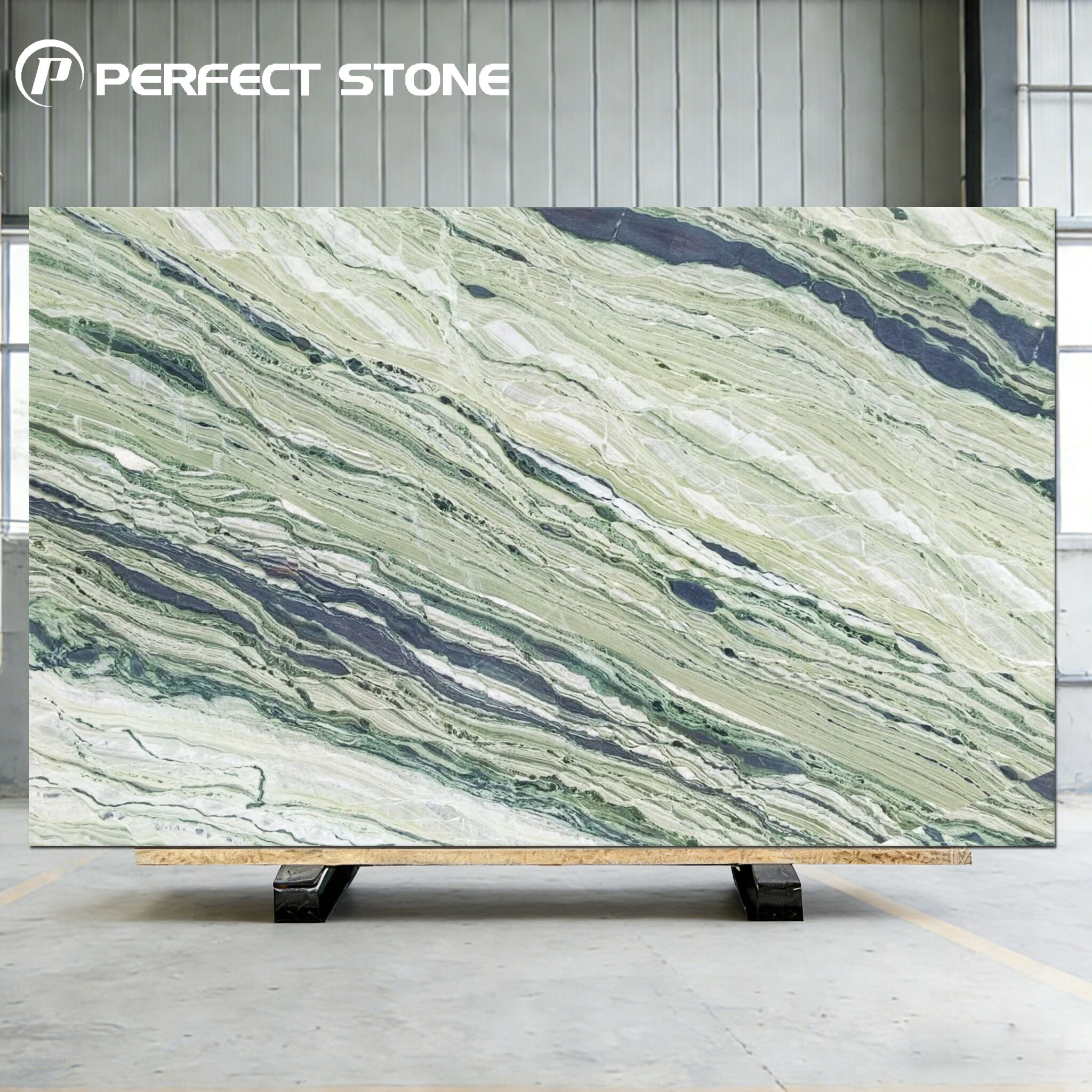 Bookmatched Green Marble for Indoor Background Wall Cladding Marble Stone