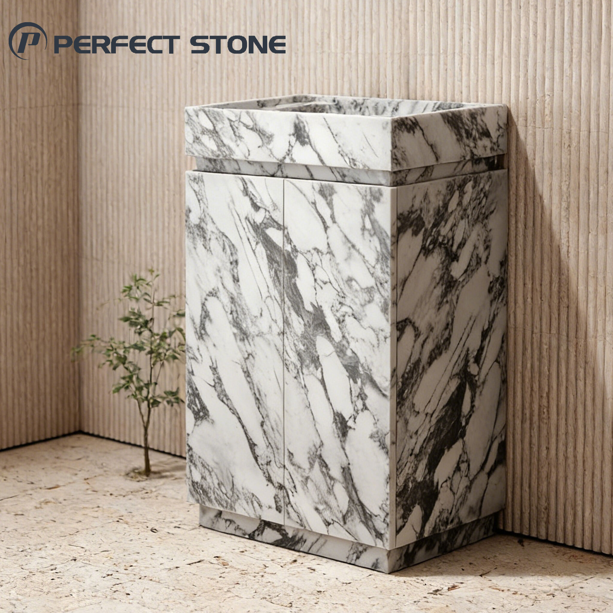 Perfectstone Custom Arabescato Marble Vanity with Storage for Upscale Interior Projects