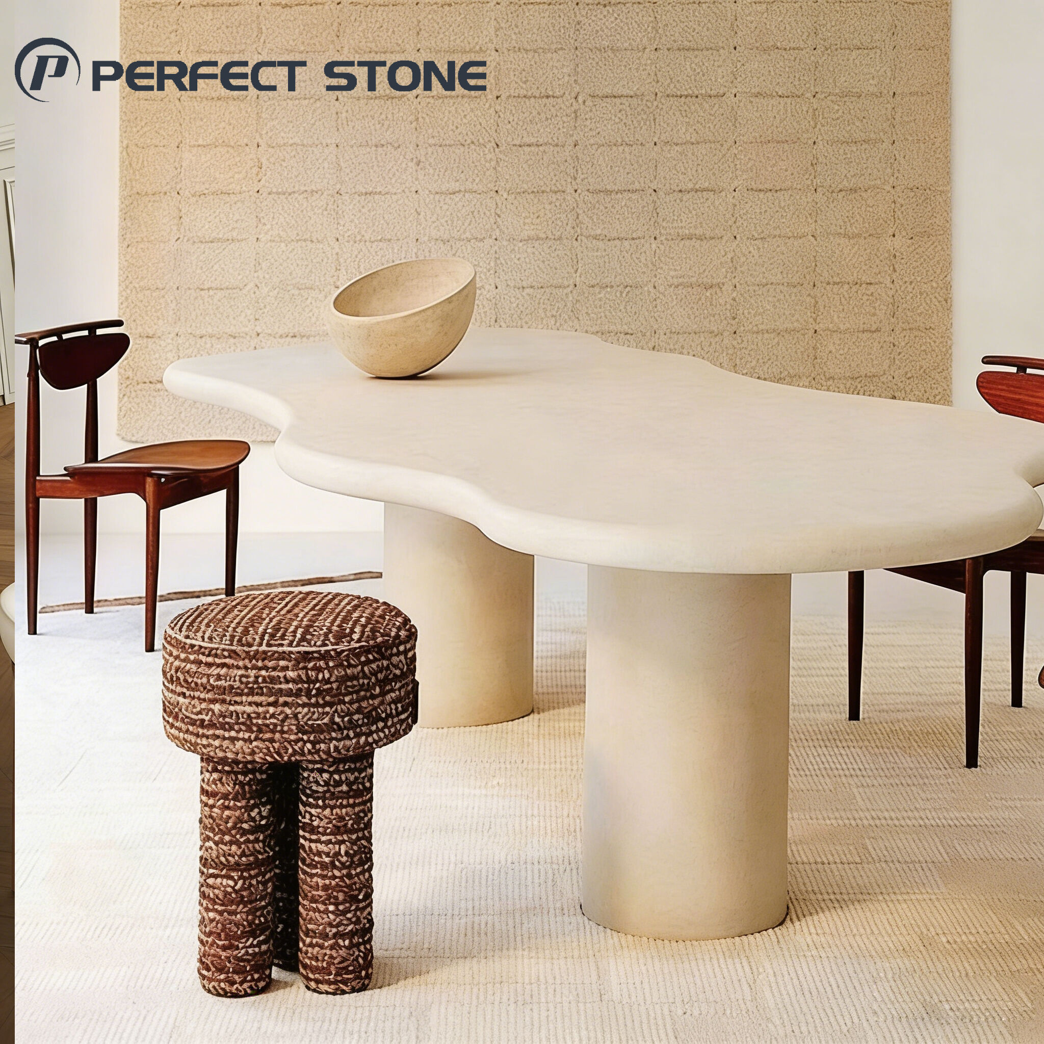 PerfectStone Wholesale Natural Beige Travertine Dining Table For High-end Villa Hotel Construction