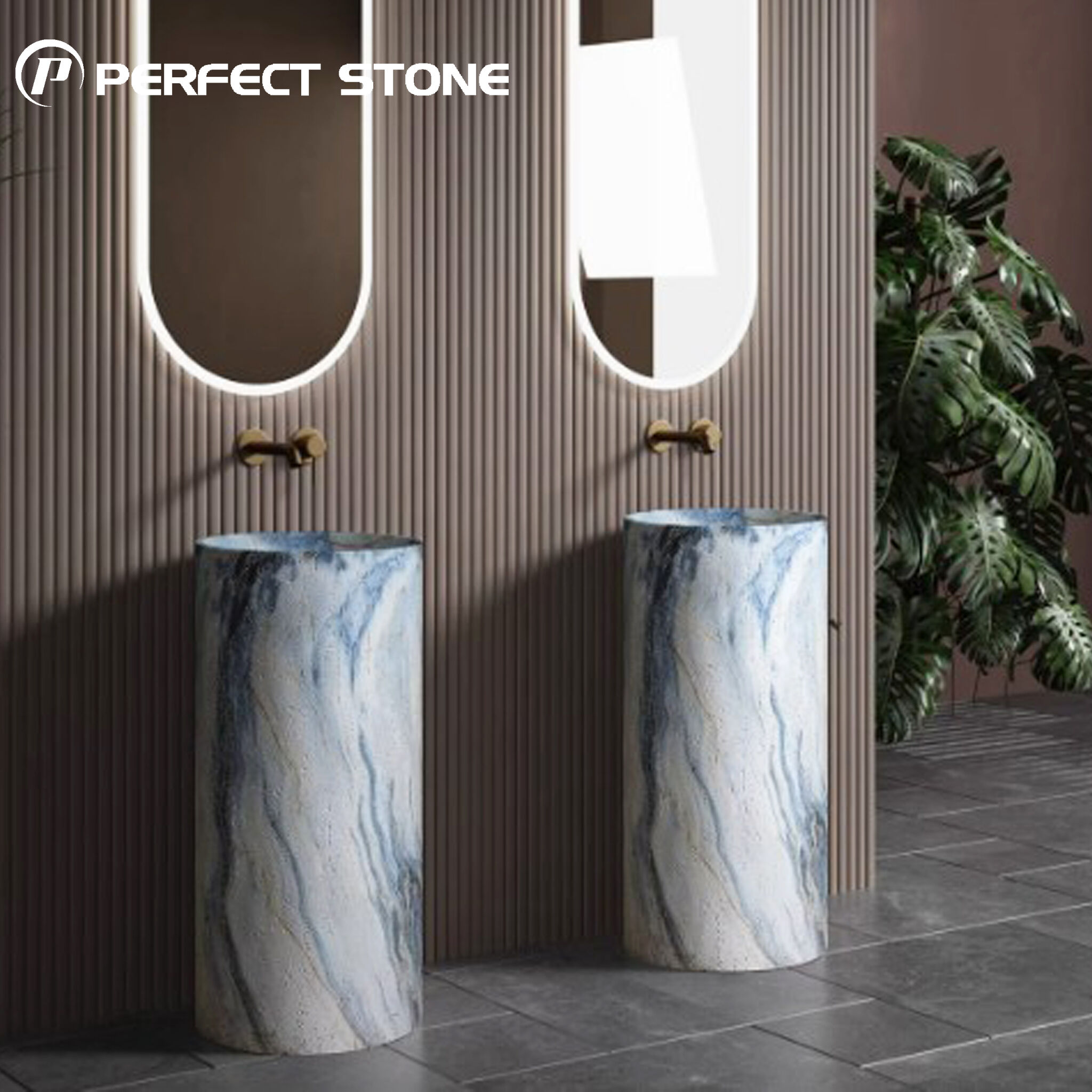 PerfectStone Natural Custom Travertine Sink  with Unique Veining for Modern Interior Construction  Projects