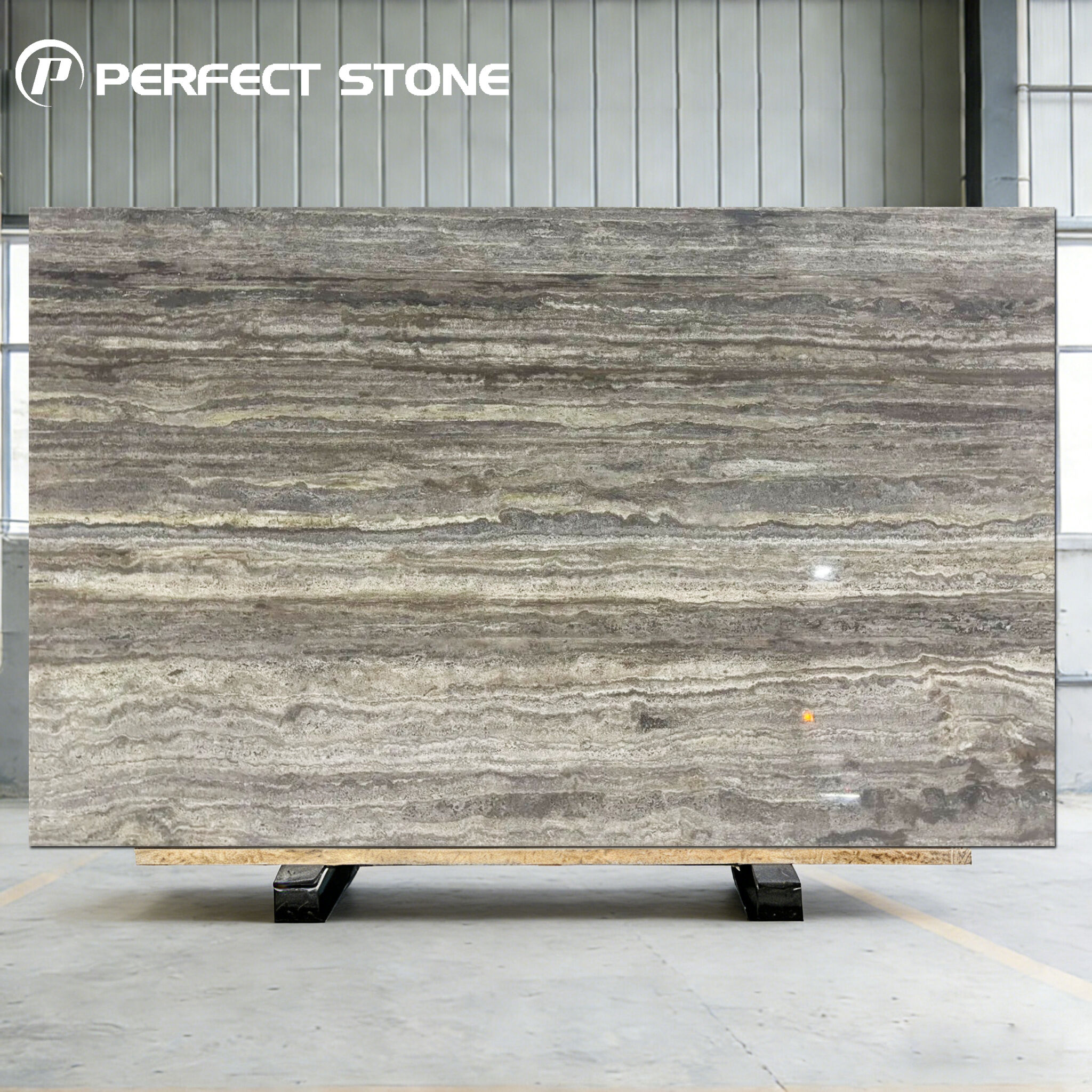Natural Silver Grey Travertine Slab