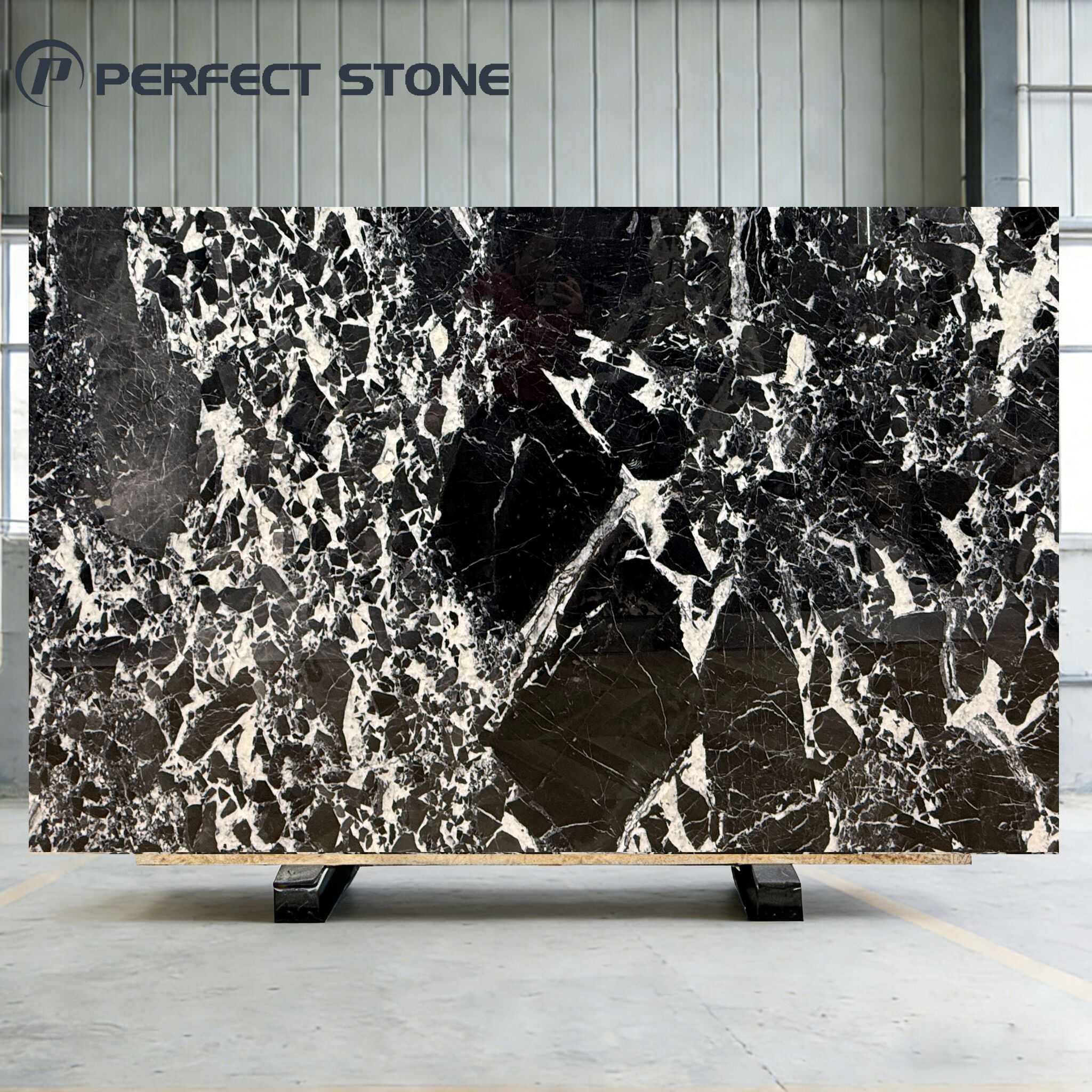 PerfectStone Factory Wholesale Price High-End Black Calacatta Marble Slab For Luxury Villa Constructions