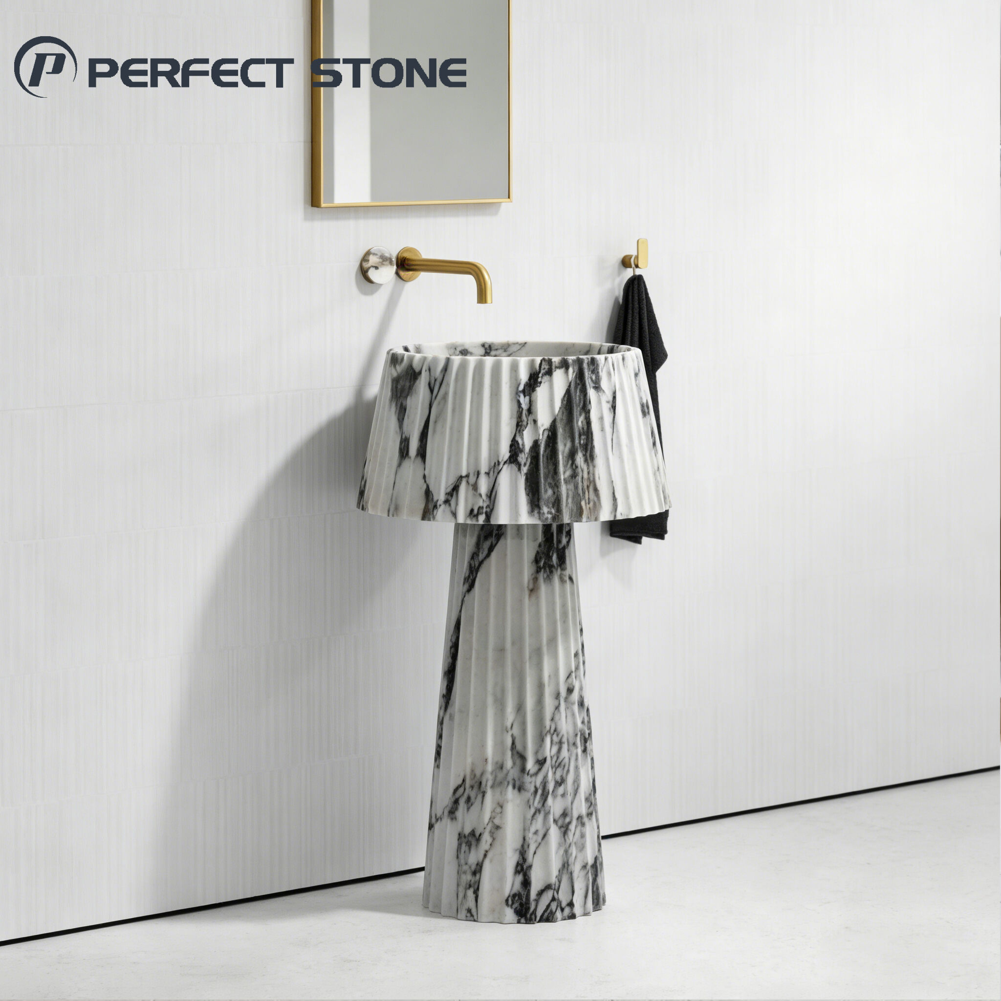 PerfectStone Arabescato Fluted Marble Sink Vanity Top for Luxury Villa Hotel Project