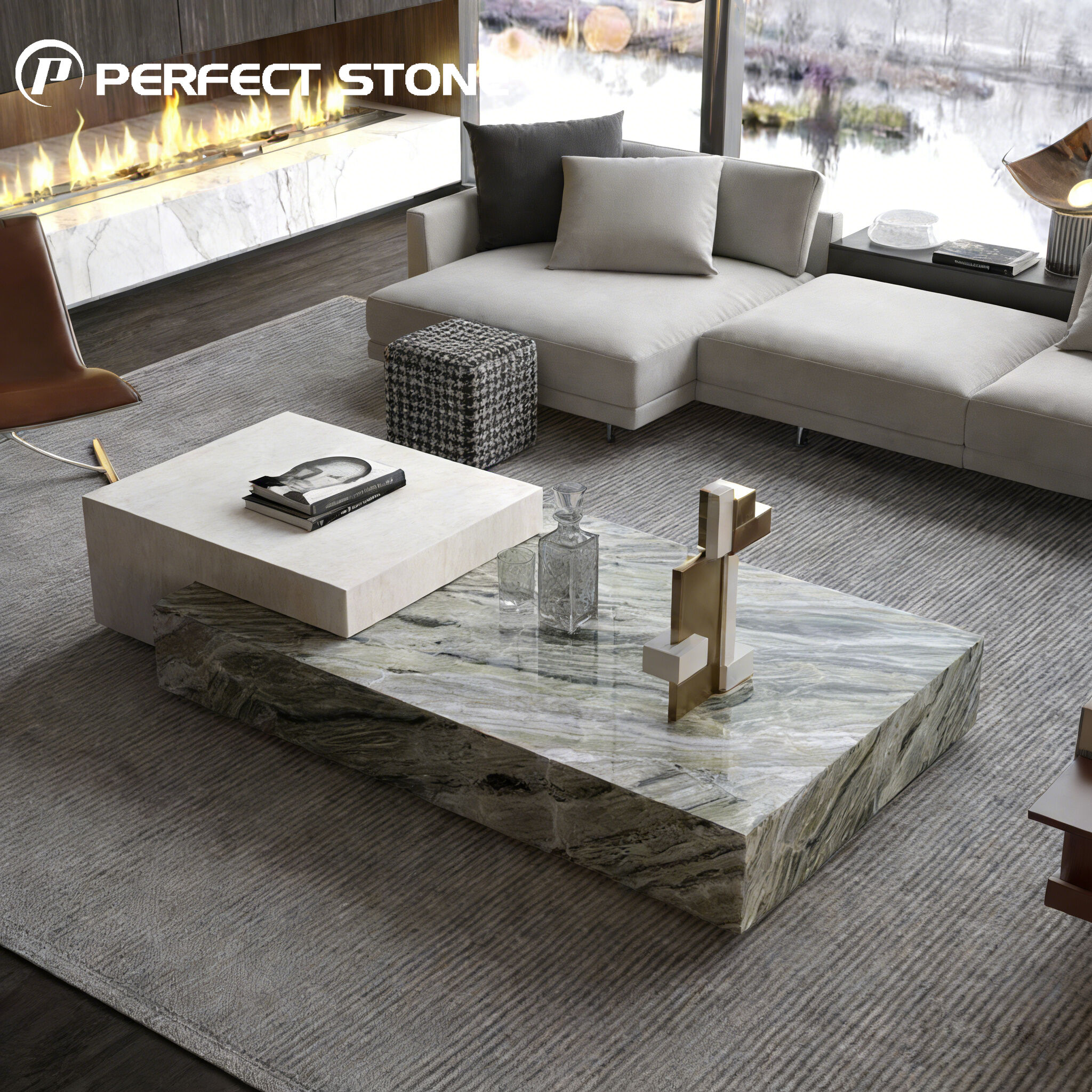 PerfectStone Luxury Natural Style Interior Durable Marble Coffee Table Design For Construction Project