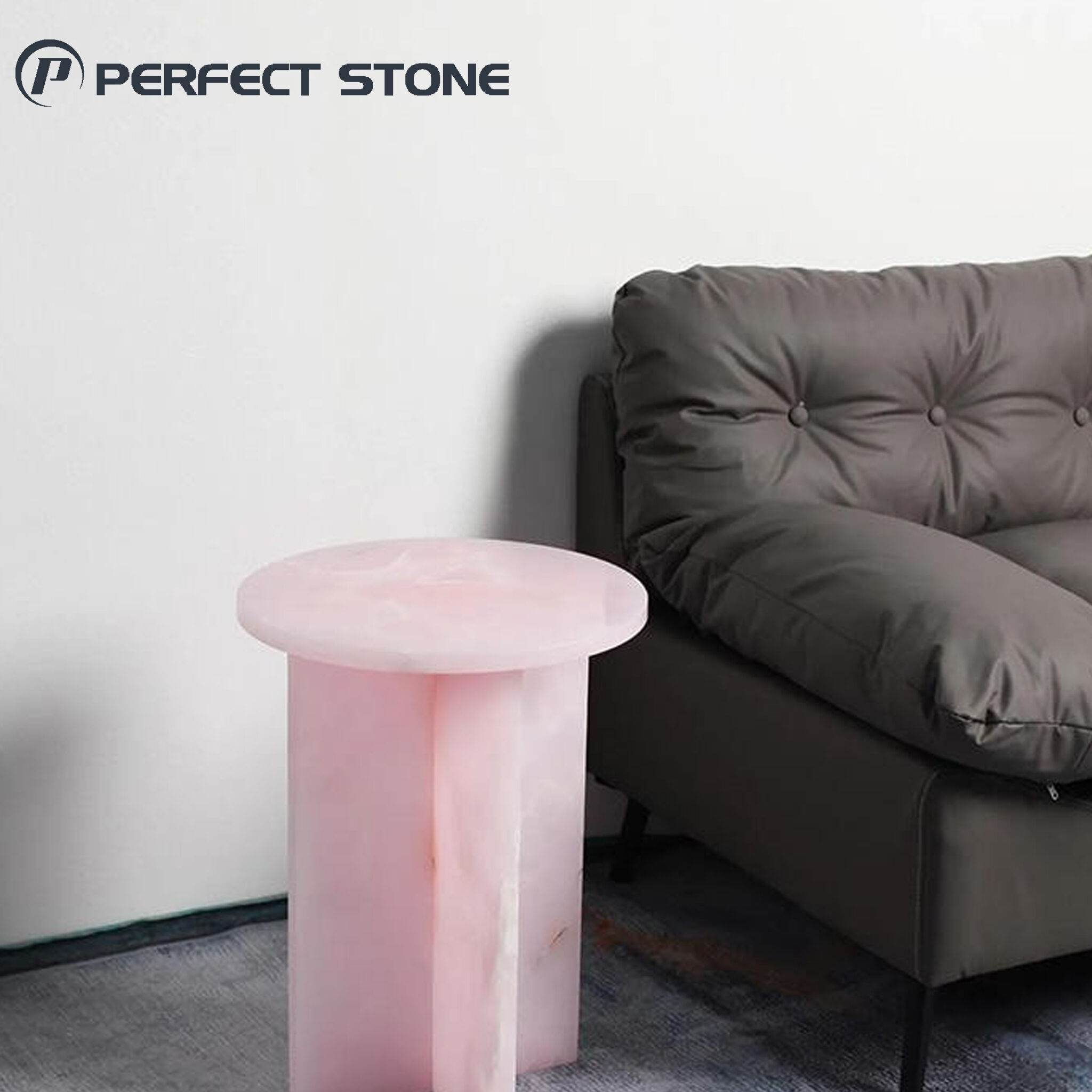 PerfectStone Luxury Nature Pink Onyx Round Side Table for High-end Interior Decorative Furniture
