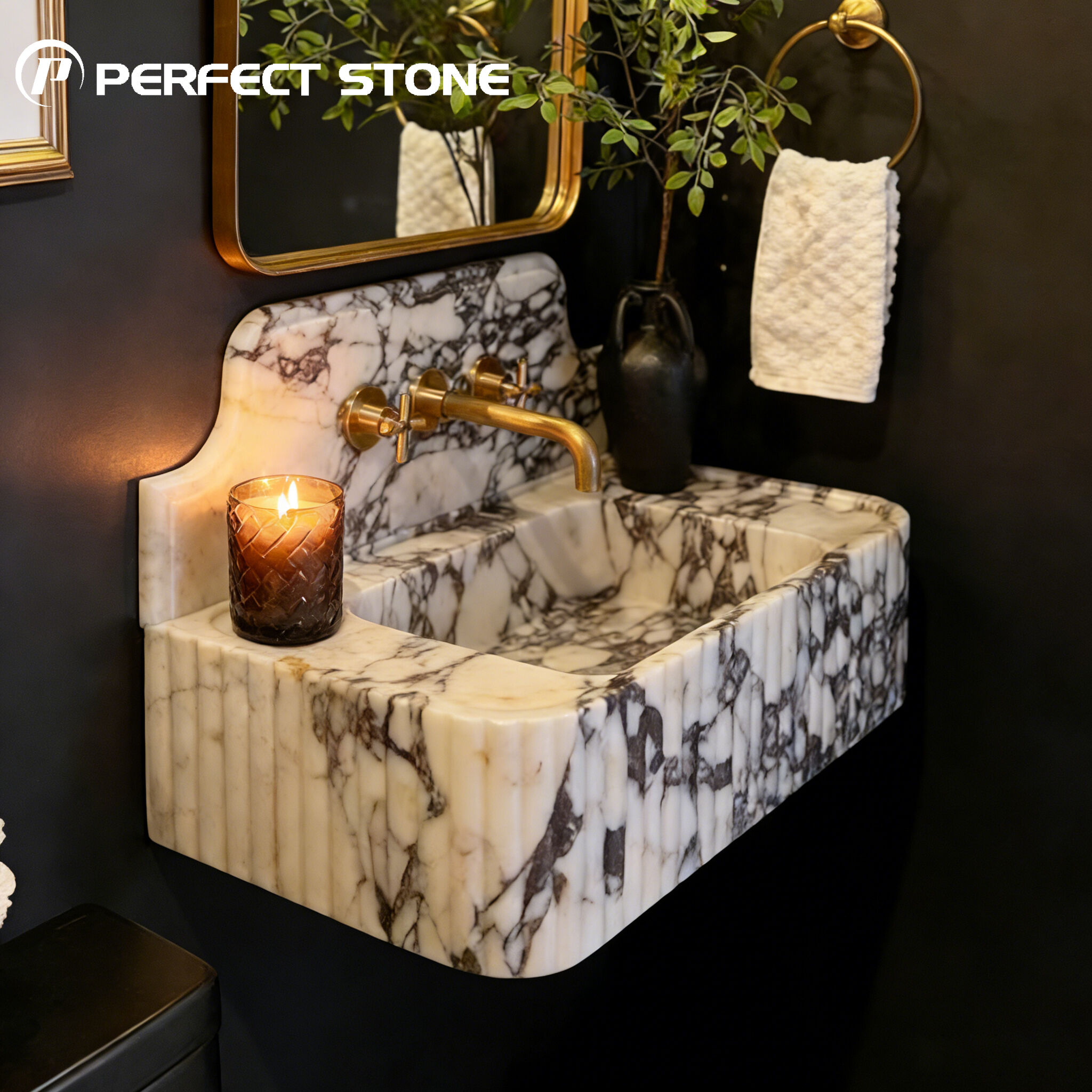 PerfectStone Wall Mounted Calacatta Viola Marble Sink Vanity