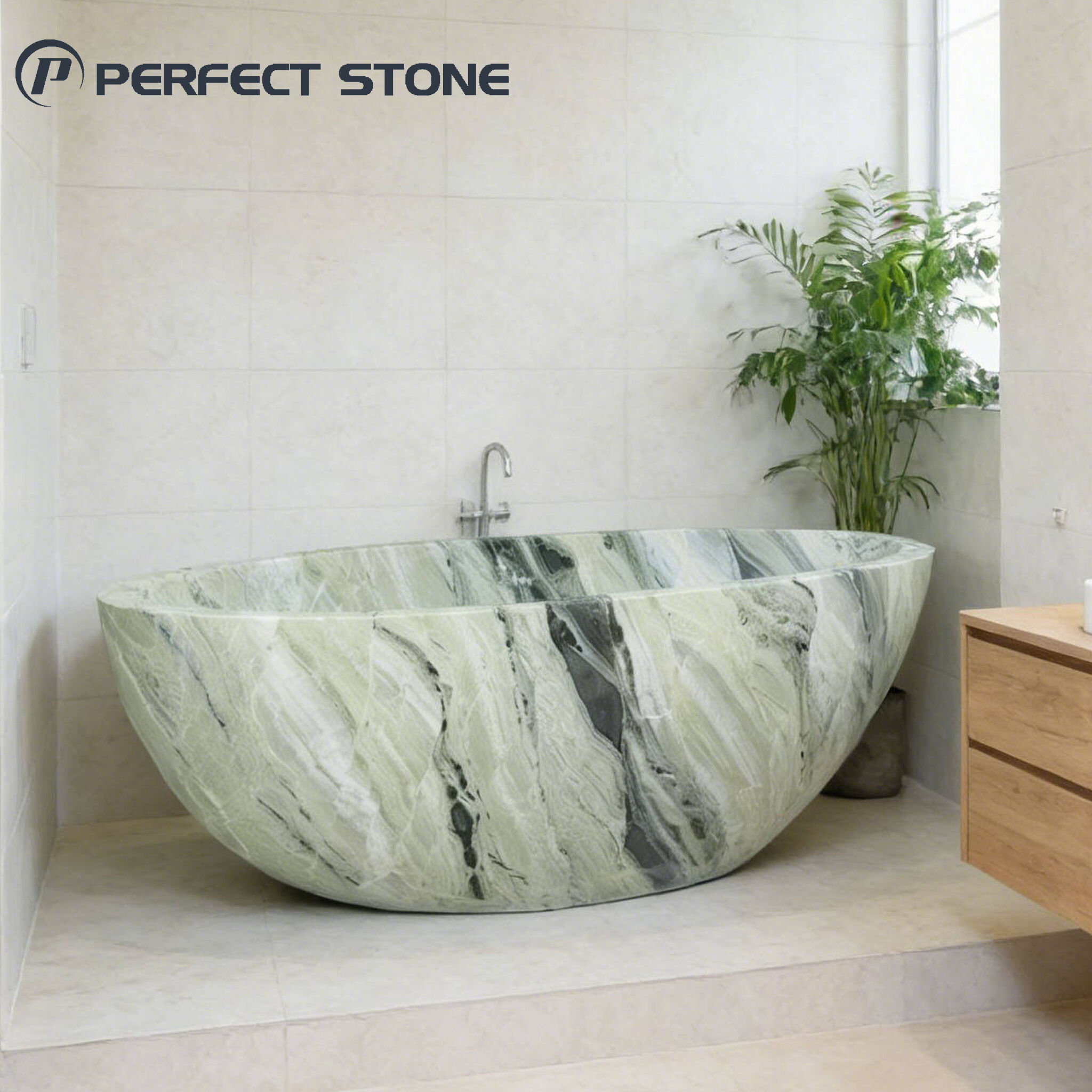 PerfectStone: حمام مرمری ۱۰۰٪ طبیعی و سفارشی با رنگ سبز جید شانگری‌لا برای پروژه‌های ویلا و هتل