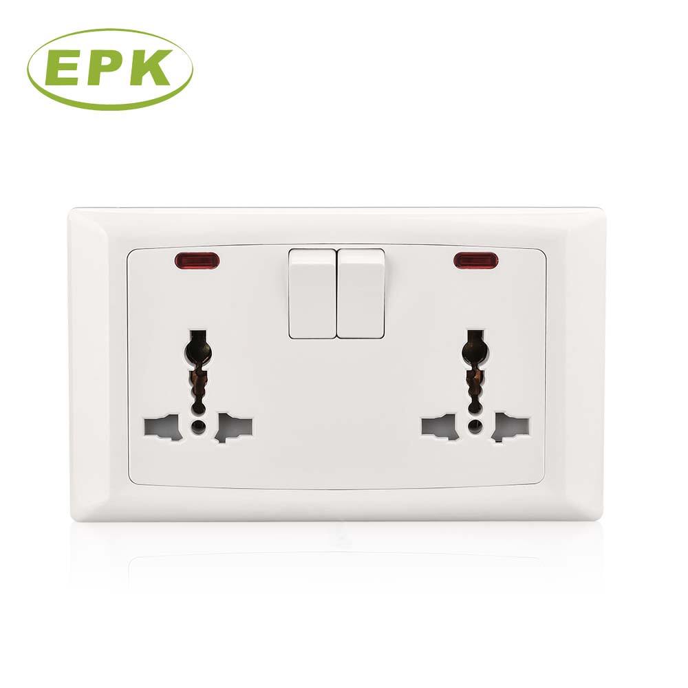 Versatile 2 Gang Multi Switched Socket with Dual Indicator Lights | 220-250V 13A Universal Wall Power Outlet | IEC 60884 Compliant PC Panel | Model 8655SDL Alpha Series for Global Use