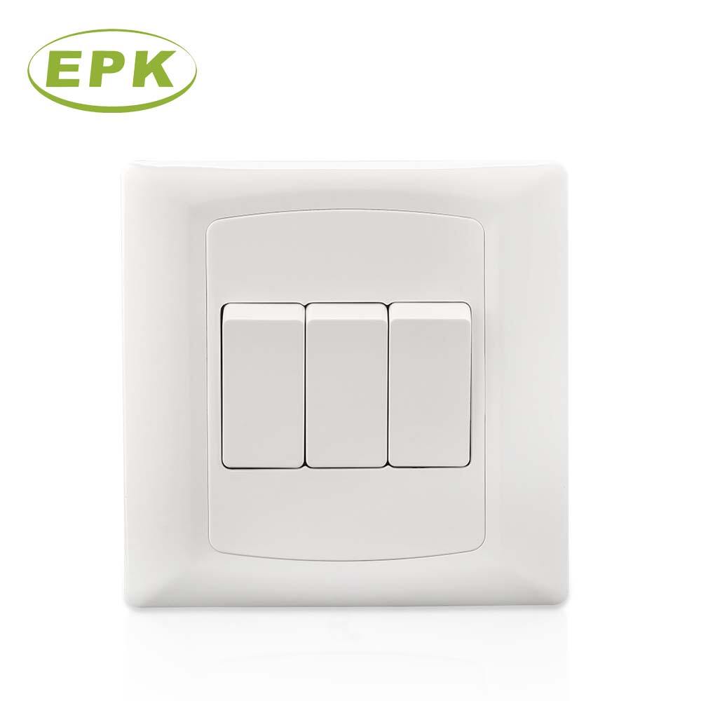 Modern 86mm x 86mm 3 Gang 1 Way Light Switch (Model 2631), Alpha Series, 10A Rated, 220-250V, PC Panel Material, Copper Contact, 20,000 Cycles Lifespan, Screwed Installation, IEC 60669-1 Compliant Wall Switch for Global Lighting Control