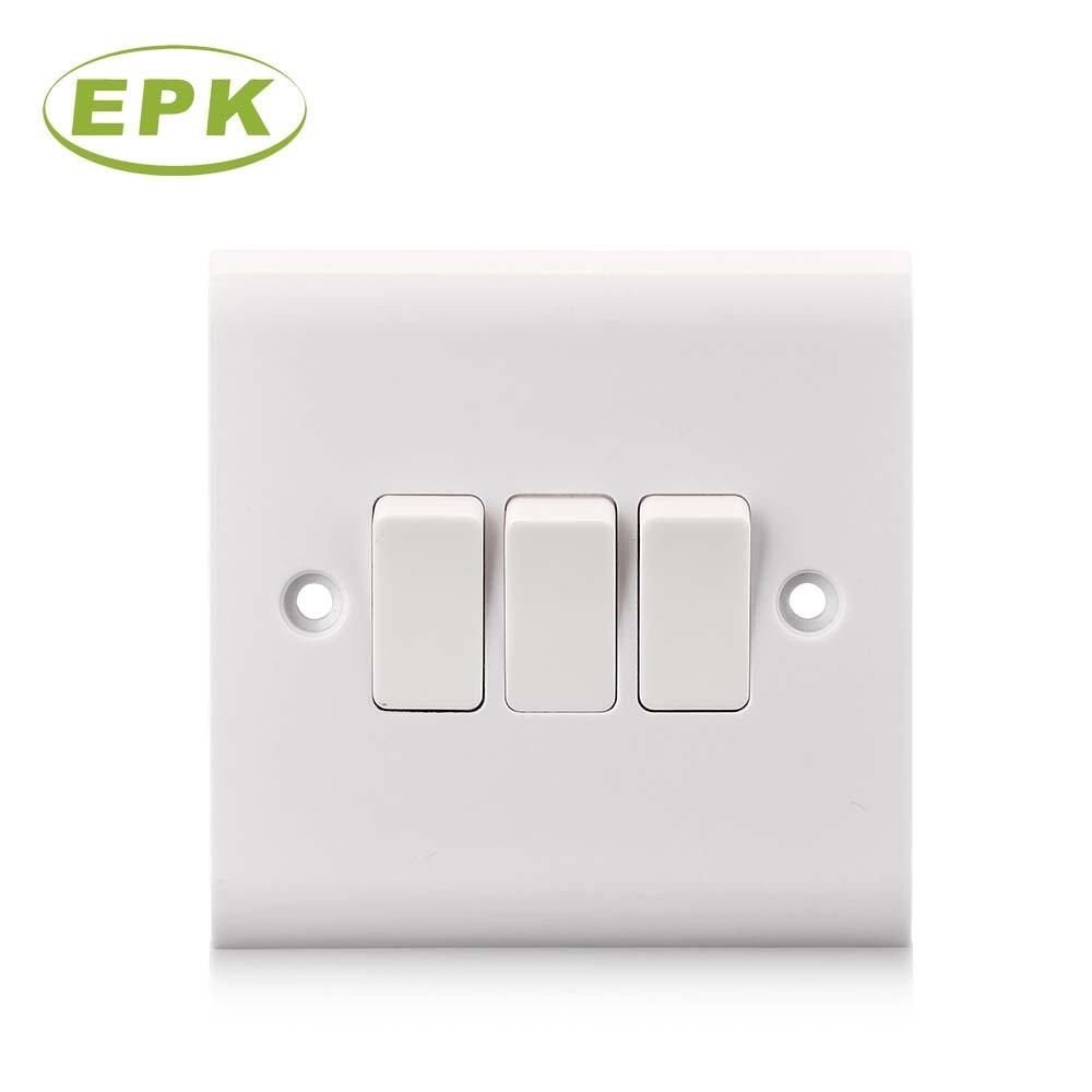 Premium White Bakelite 3 Gangs 1 Way Light Switch, Model 2531 (86mm x 86mm x 17.8mm) | 10A 250V | BS/IEC Standard Wall Switch for Residential and Commercial Electrical Control