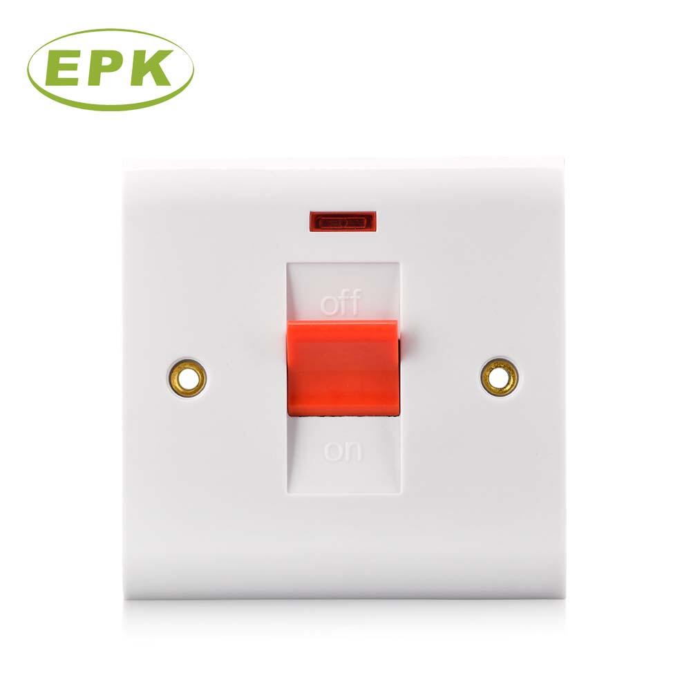 Ultra-Heavy Duty White Bakelite 45A Double Pole Switch with Neon Indicator (Model 2545L) | 86mm x 86mm x 30.4mm | 250V | BS 3676 Certified Isolator for Cookers and Fixed High-Power Appliances