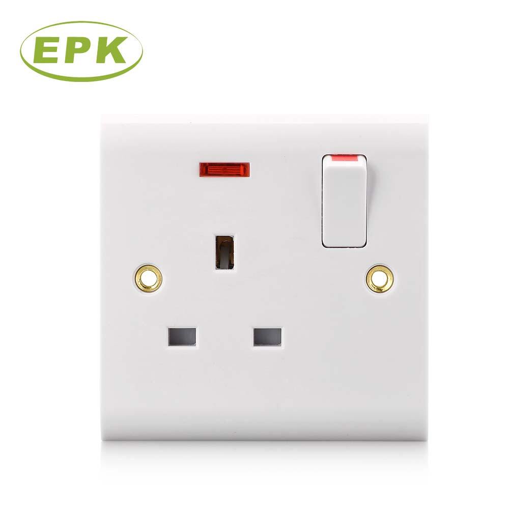 Premium Single Gang 13A Switched Socket with Neon Indicator (Model 8913SL) | White Bakelite Panel | 86mm x 86mm | BS 1363 Certified Wall Power Outlet | 220-250V AC